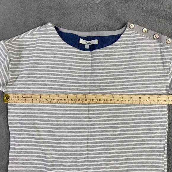 NEXT Top Womens 8‎ Gray Striped Long Blouse Maternity Pocket 3/5 Sleeve Shirt - Picture 11 of 16